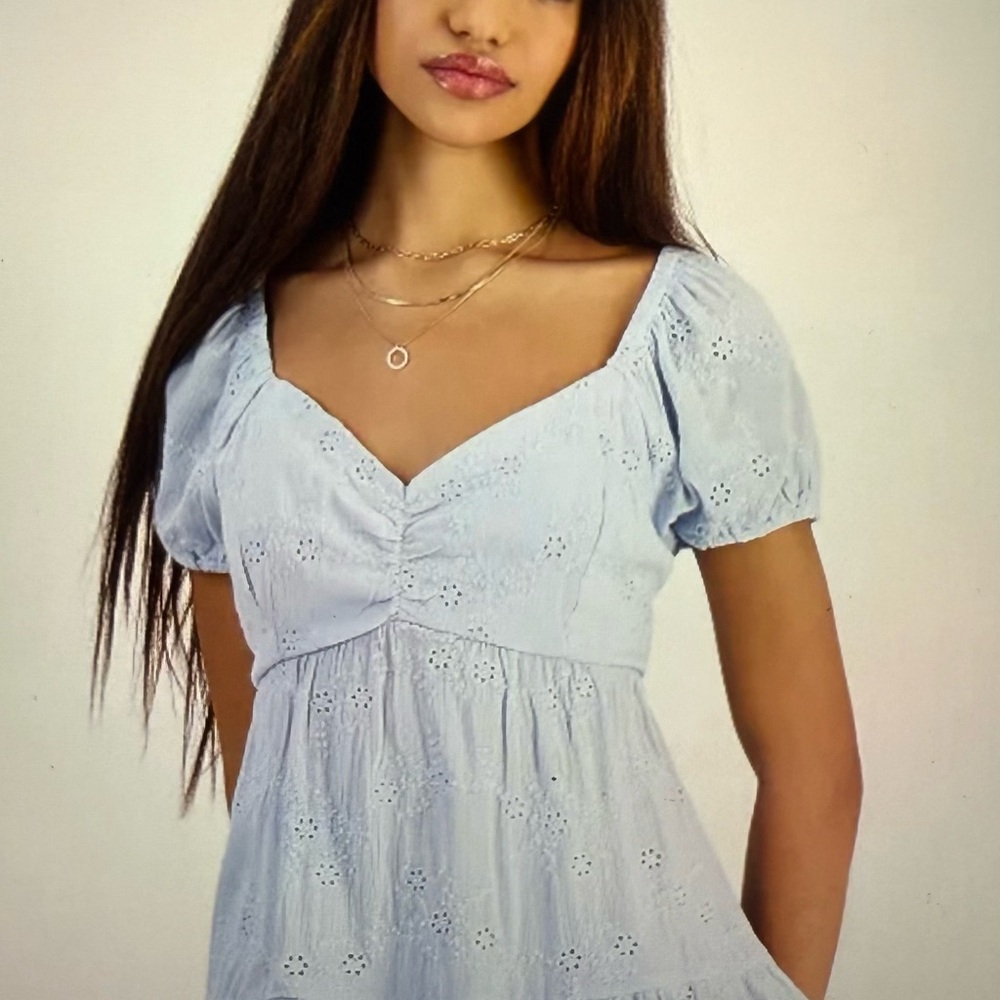 Light Blue Eyelet Babydoll Top